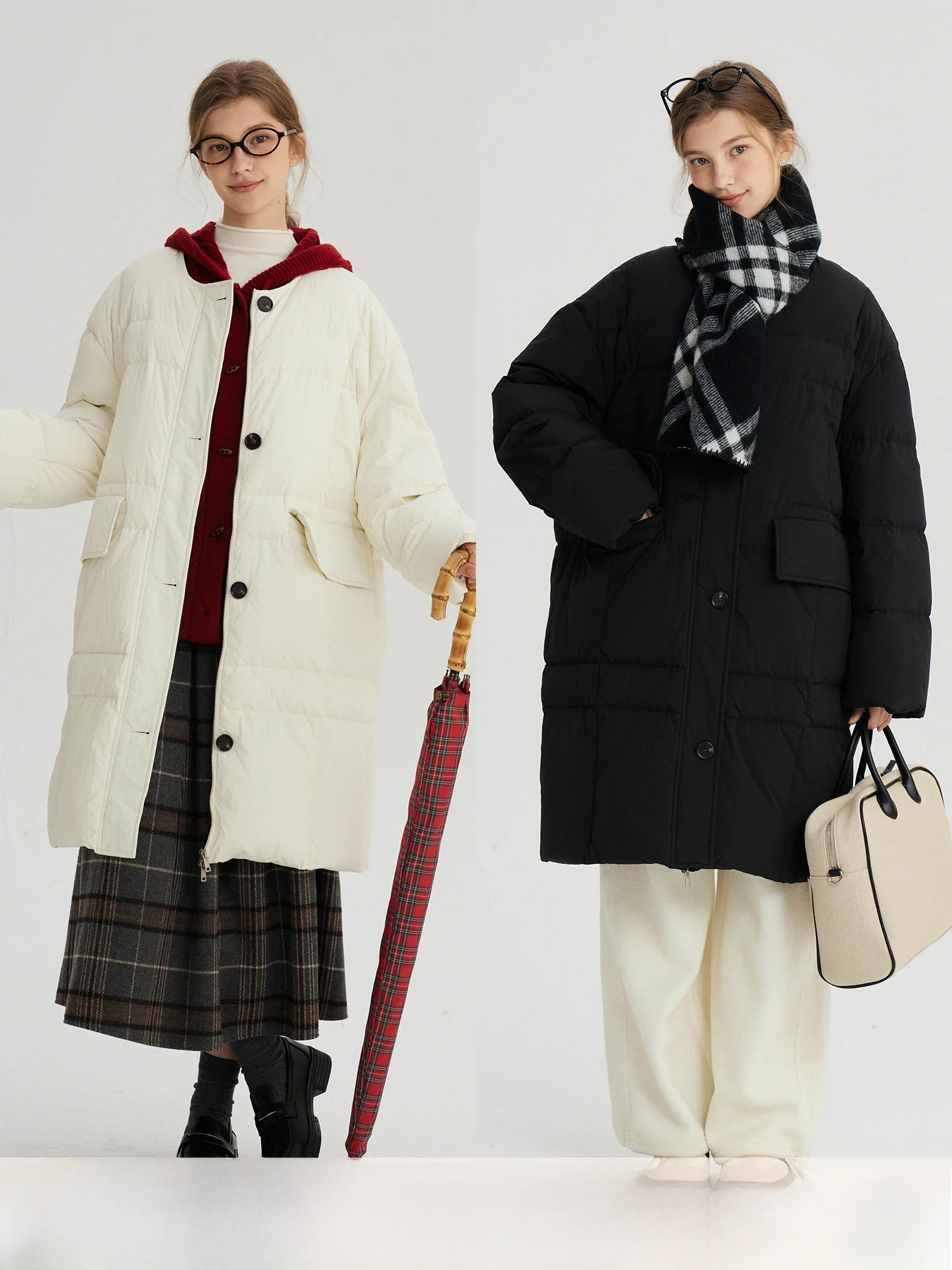 

Bruland Winter Long Coat 90 White Du down Zipper round Ne Warmth Outerwear Simple Sle Ladies Faion Nylon Material