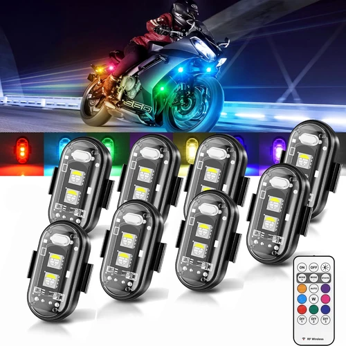 2/4/6/8 Uds. Luces LED estroboscópicas para aviones Control remoto 8 colores luces LED anticolisión para coche motocicleta Drone avión bicicleta