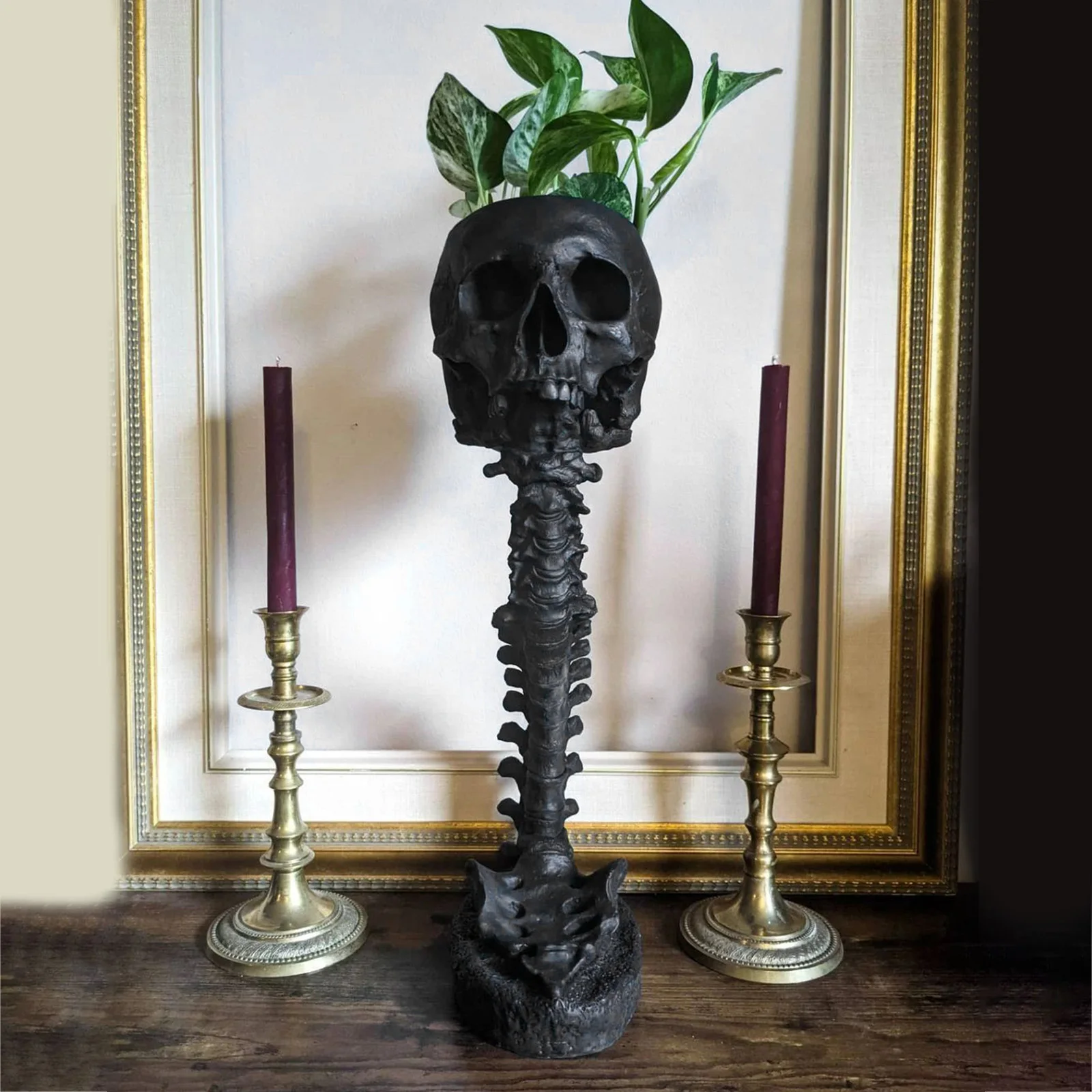 Resin Skull Planter Gothic Spine Stand Succulent Cactus Pot Halloween Home Decor Sculpture