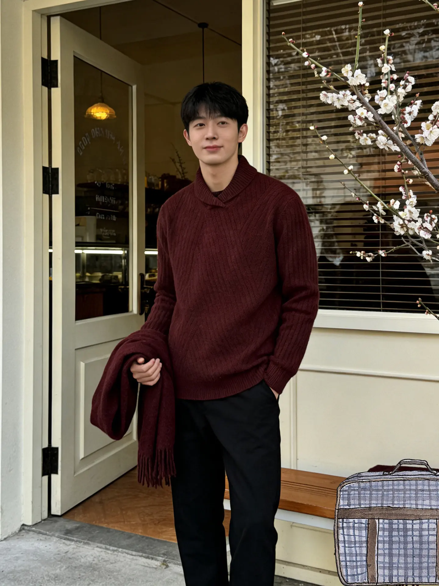 

2026 New Year Red Sweater Men's Olive Collar Cashmere Sweater Men's 100% Pure Cashmere Spring New Year of the Horse
