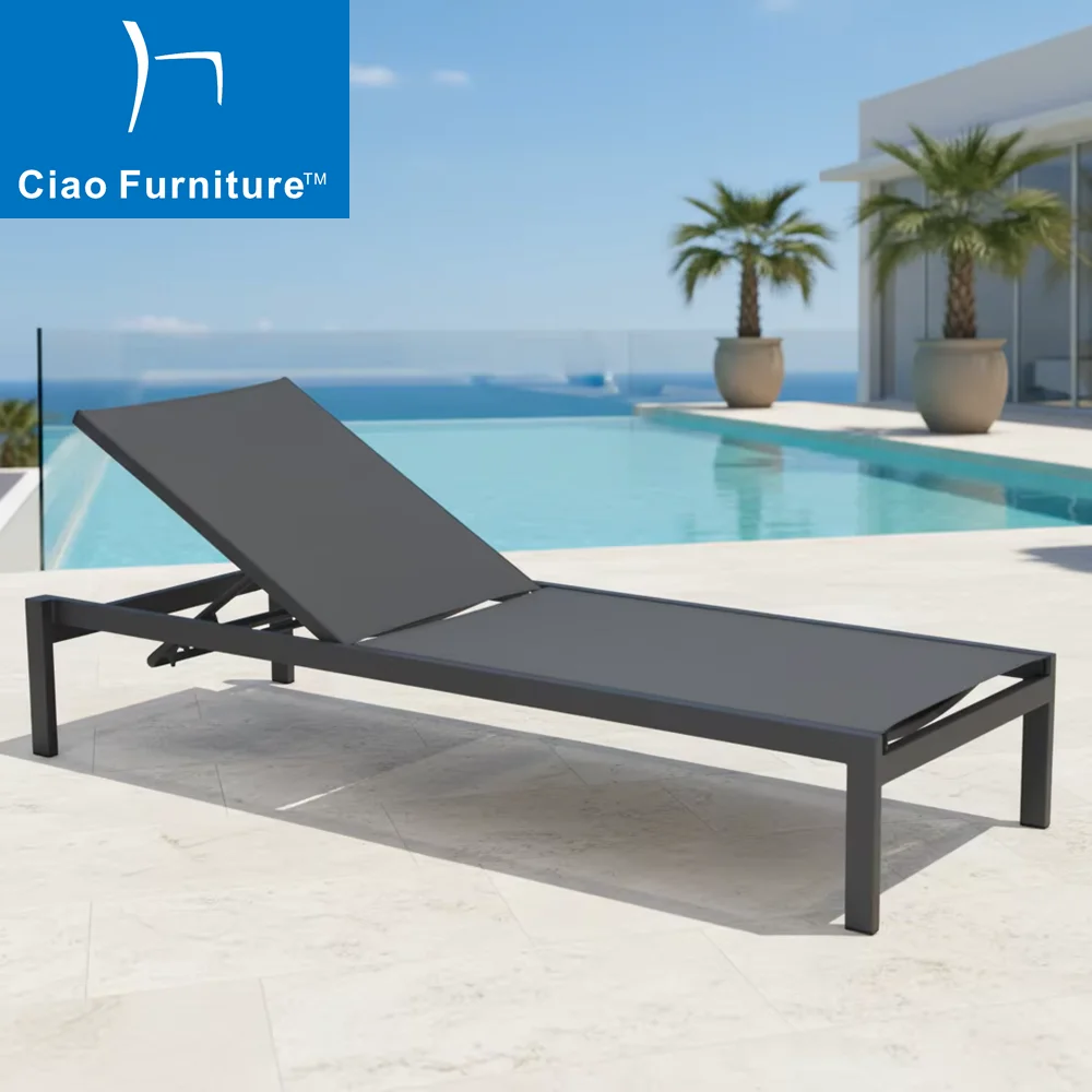 Hot Sale Outdoor Beach Aluminium Frame Sling Fabric Stackable Pool Chaise Lounge Chair Sun Lounger