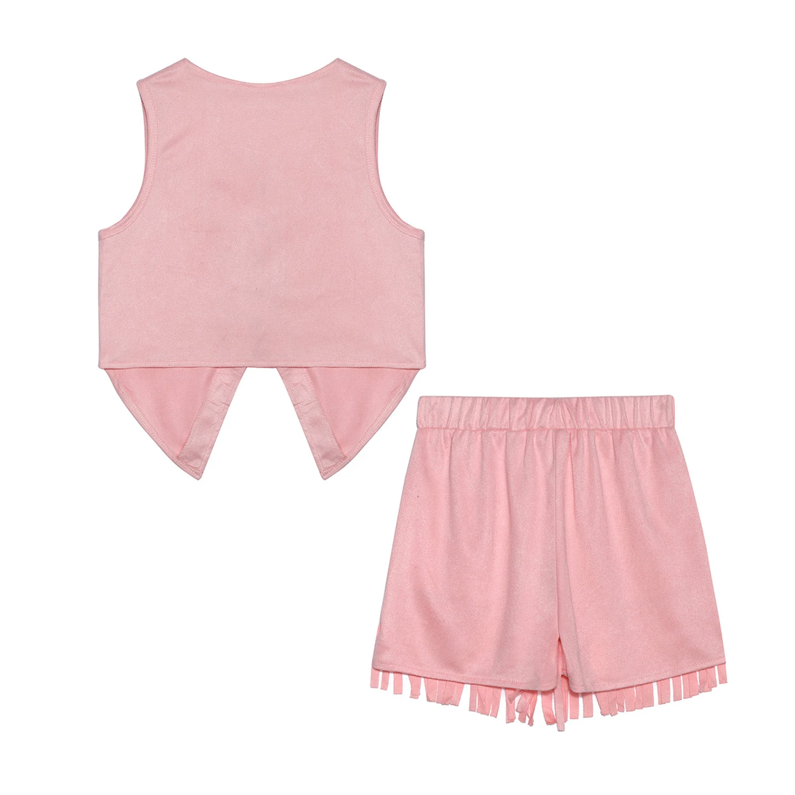 Kids Girls Boys 2Pcs Cowgirl Cowboy Costume Sleeveless Faux Suede Fringe Vest Shorts for Dress-Up Parties Role-Playing Games