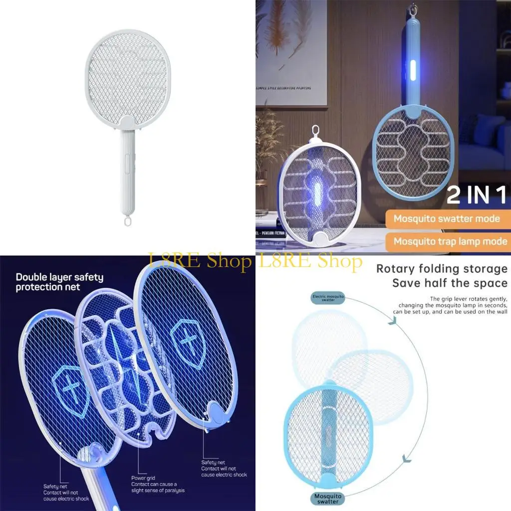 L8RE Hang-Electric Swatter Outdoor Zapper 180 Degree Foldable Racket Household Ultraviolet-Fly Swatter