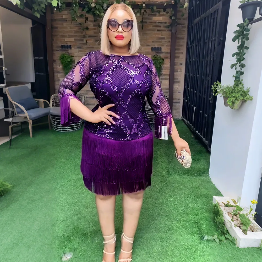 فستان ضيق مزين بالترتر فساتين أفريقية للنساء فستان أنيق للحفلات الصلبة ملابس أفريقيا فساتين لربيع وصيف 2025