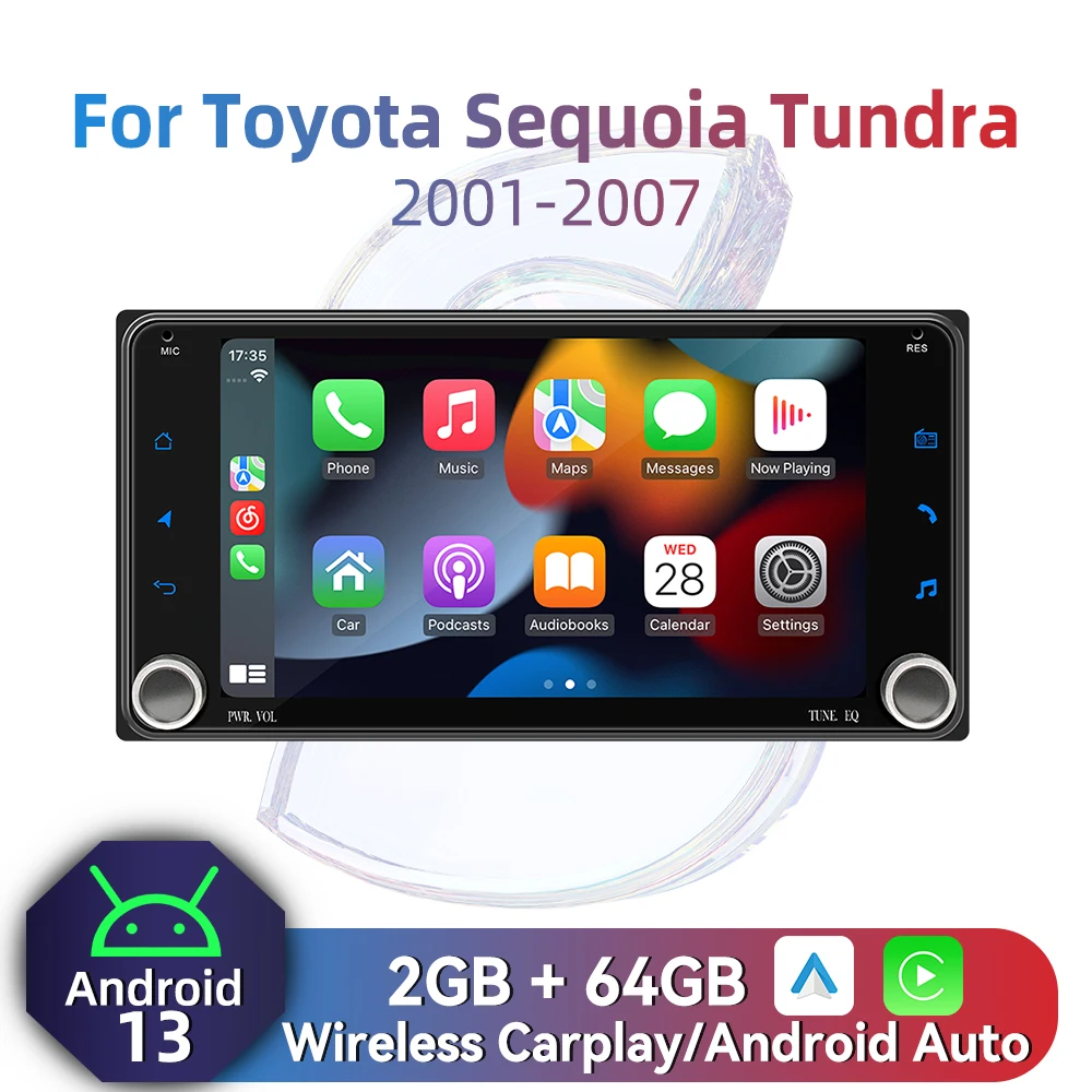 2 Din راديو أندرويد سيارة الوسائط المتعددة لتويوتا سيكويا تندرا 2001-2007 7 "شاشة نظام تحديد المواقع اللاسلكية Carplay Autoradio ستيريو رئيس وحدة