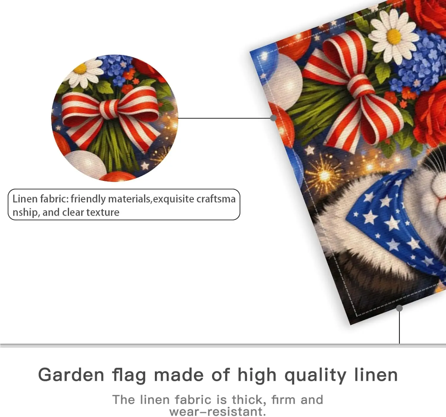 American 250th Anniversary Garden Flag 28x40 Inch,Patriotic Tuxedo Cat 250 Years of Freedom,Independence Day 4th of July Dec AAM view 5