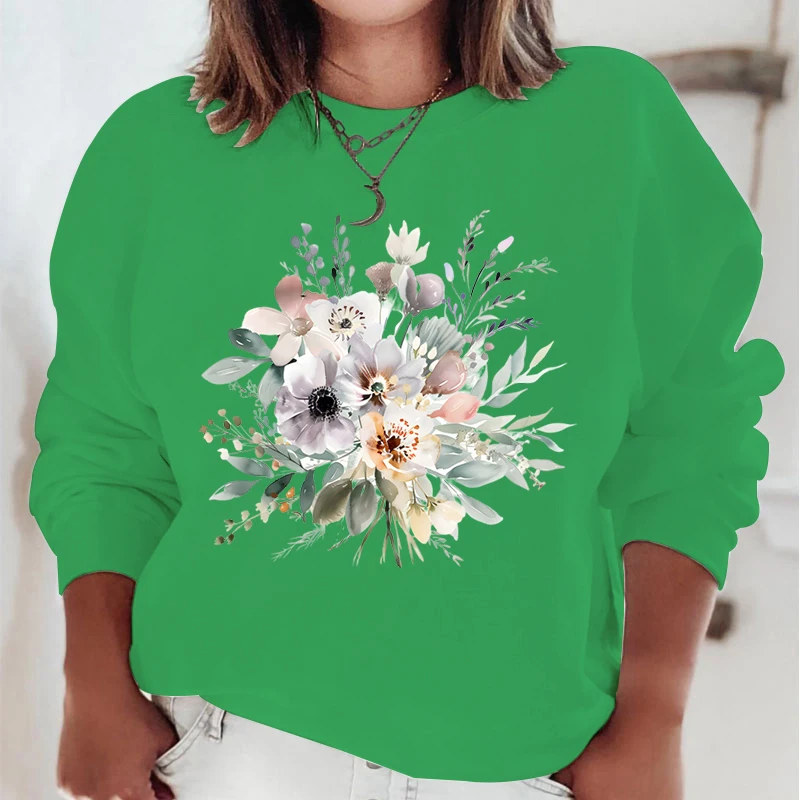 Casual Vintage Dames Sweatshirts Aquarel Bloemenprint Hoodie Losse Ronde Hals Pullover Met Lange Mouwen Boho Wilde Bloem Hoodies