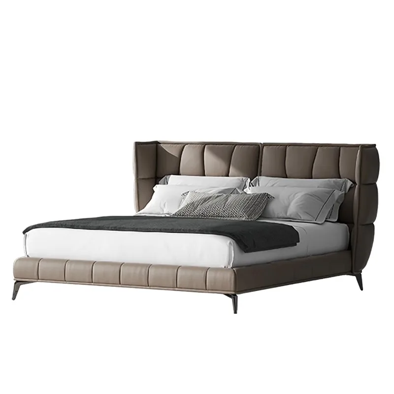Luxury Modern Wooden Designs Double Frame Set for King Size Leather Wall Bed Soft Style Up-Holstered Beds for Hotel Bedrooms