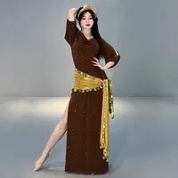 Women Belly Dance Coins Costume Baladi Dress Saidi Dresses Girls Bellydance One Piece Dress Folk Dance Outfit Shiny 3pcs Set