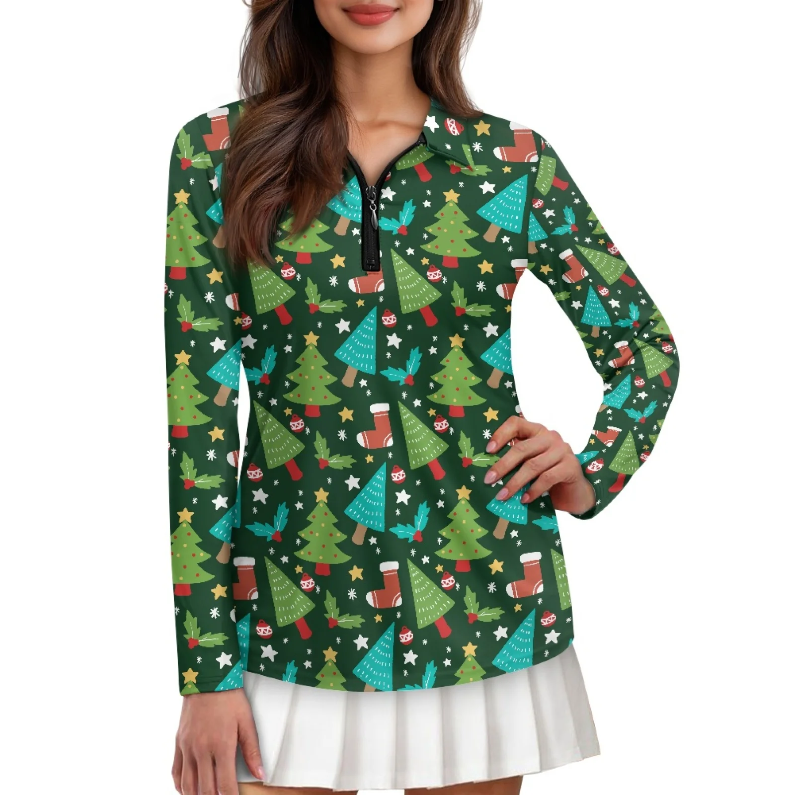 PENSTROLL Christmas Tree Art Womens Quick Dry Hiking Tops Soft Tennis Polo Tops for Cycling