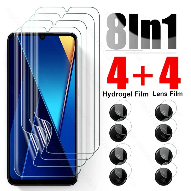 8 In 1 Soft Hydrogel Film For Xiaomi Poco C65 4G Screen Protector Not Glass On PocoC65 Poko Poxo Little C65 C 65 4G Camera Glass