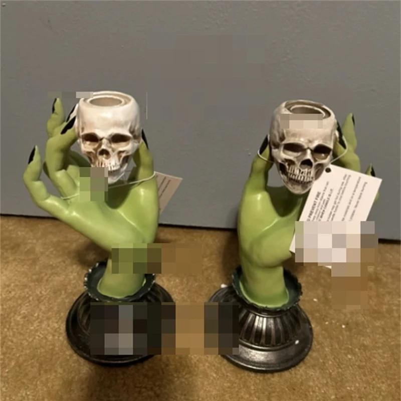 

Halloween Witch Hand Candle Holder Skull Candle Stand Resin Tabletop Decoration Spooky Home Ornament Gothic Art Craft Party