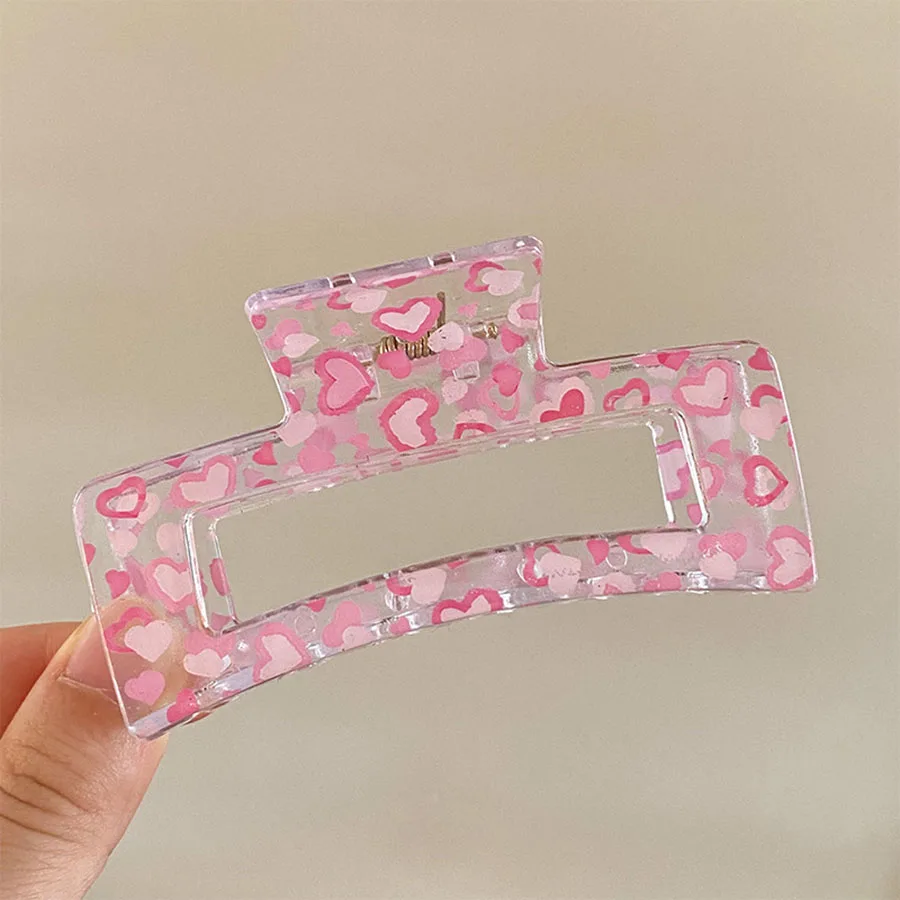 Cute Transparent Square Hair Claws Clips For Women Love Heart Flower Butterfly Pattern Hair Clips Barrettes Ladies Hairgrips