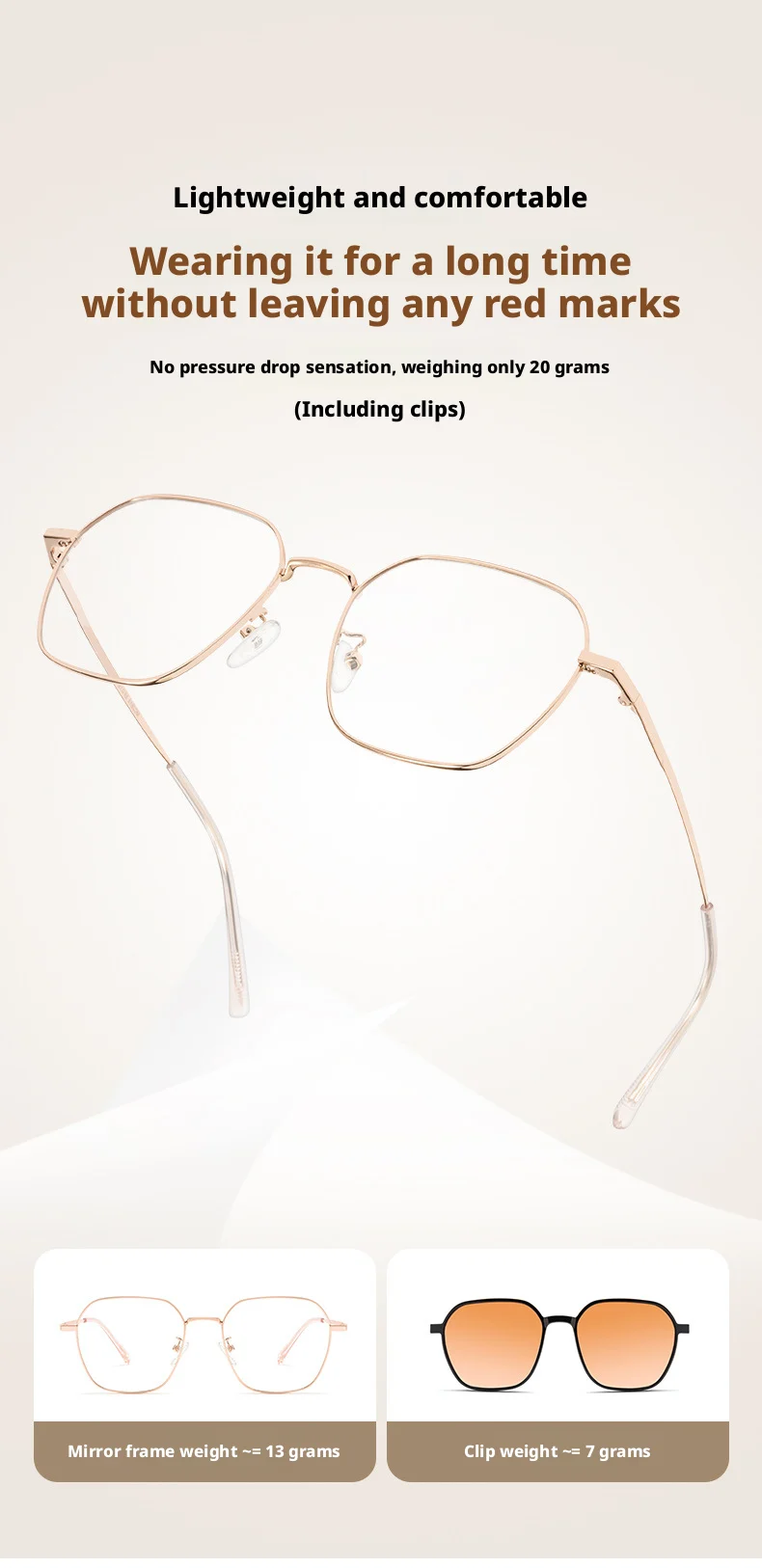 YCFoya Herren- und Damenbrille, modischer Trend, polygonaler magnetischer Clip, ultraleicht, große Größe, UV400-Brillengestell, JS15ZM – Detail 7