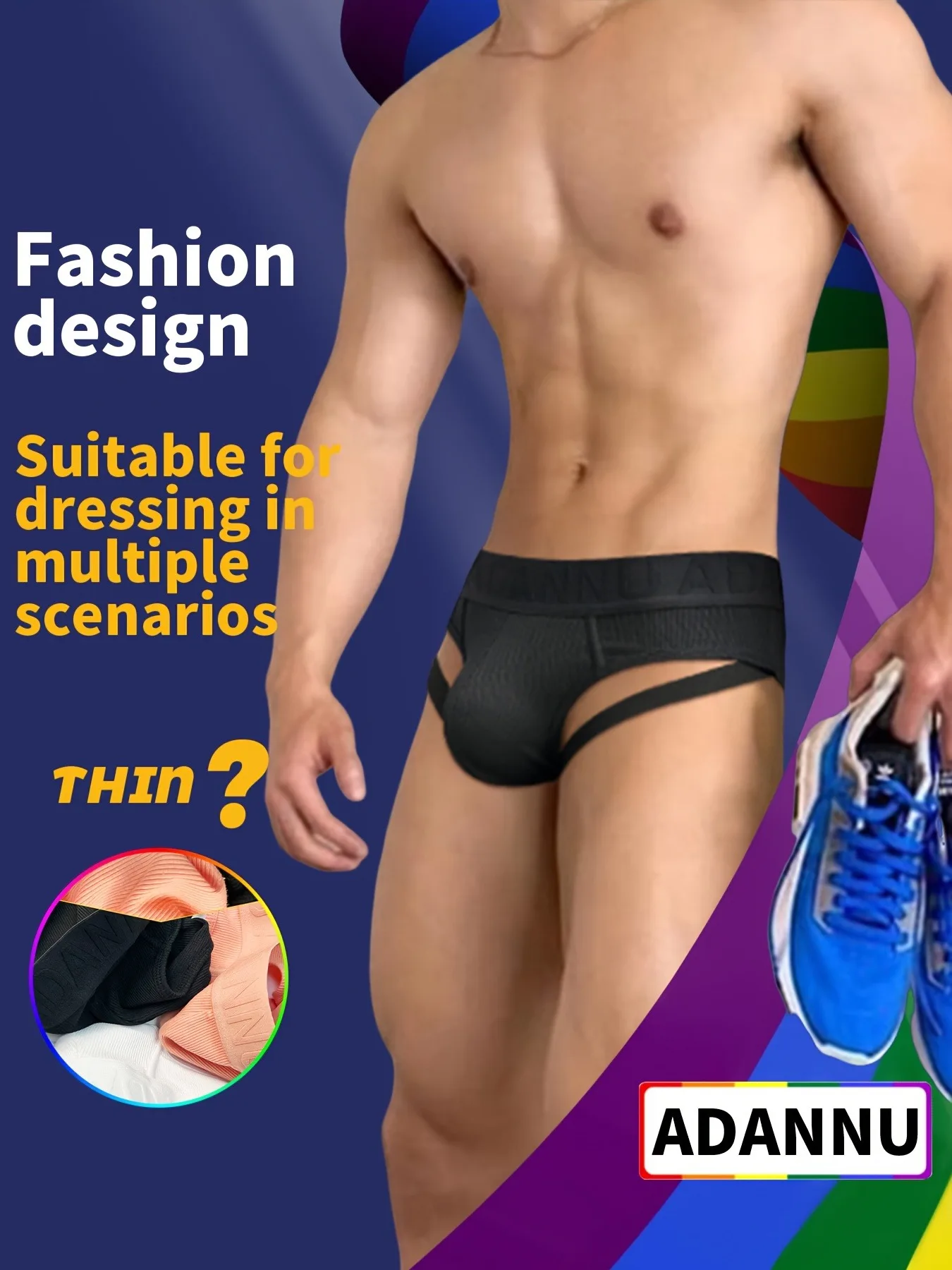 กางเกงในชายเอวต่ำ ADANNUMen 1 ชิ้น สำหรับเล่นกีฬา ฟิตเนส ผ้าฝ้าย ระบายอากาศ ทรงสามเหลี่ยม