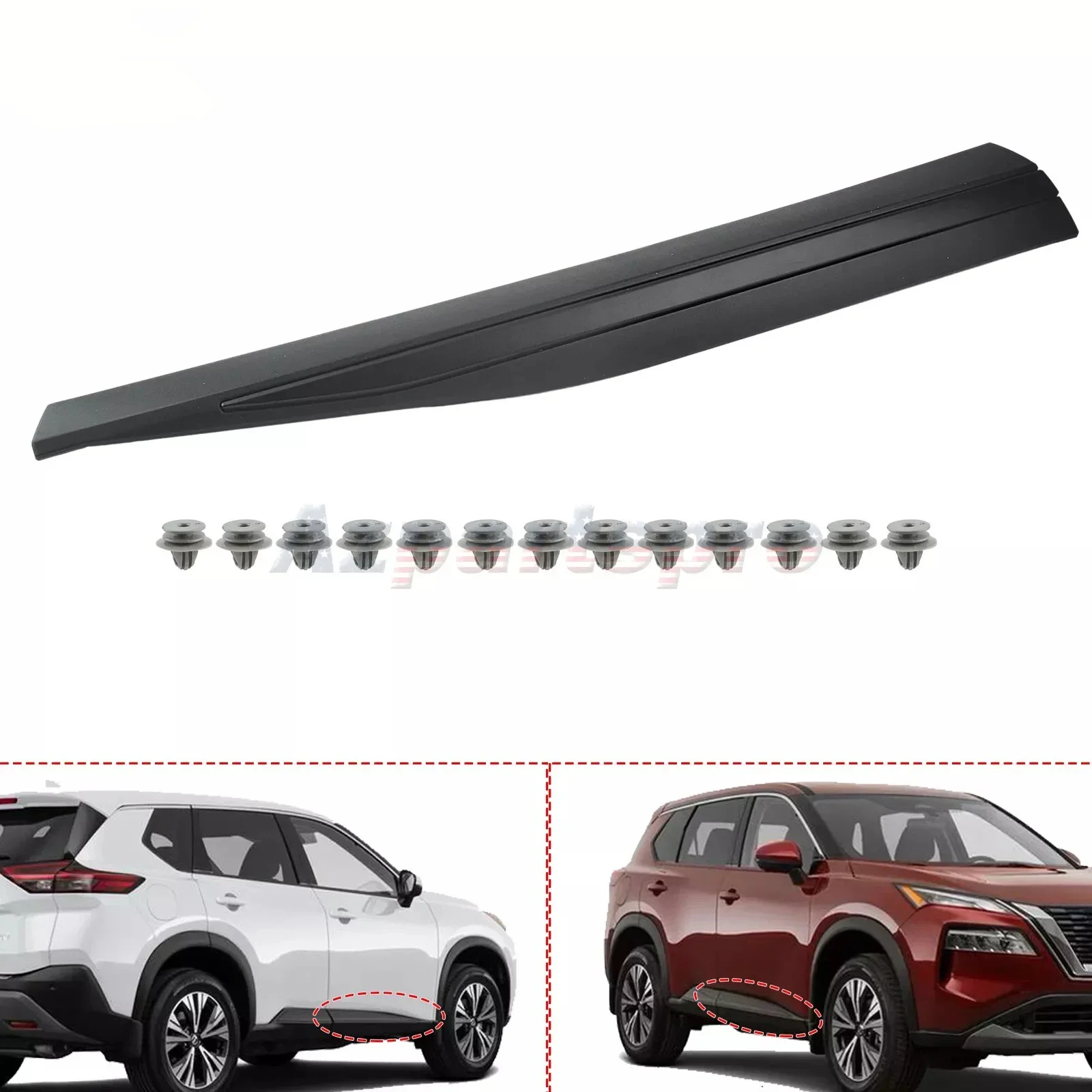 

For 2021 - 2023 Nissan Rogue Door Trim Molding, Right Front Lower Drive, RH Side, Part No. 80870-6RR0A