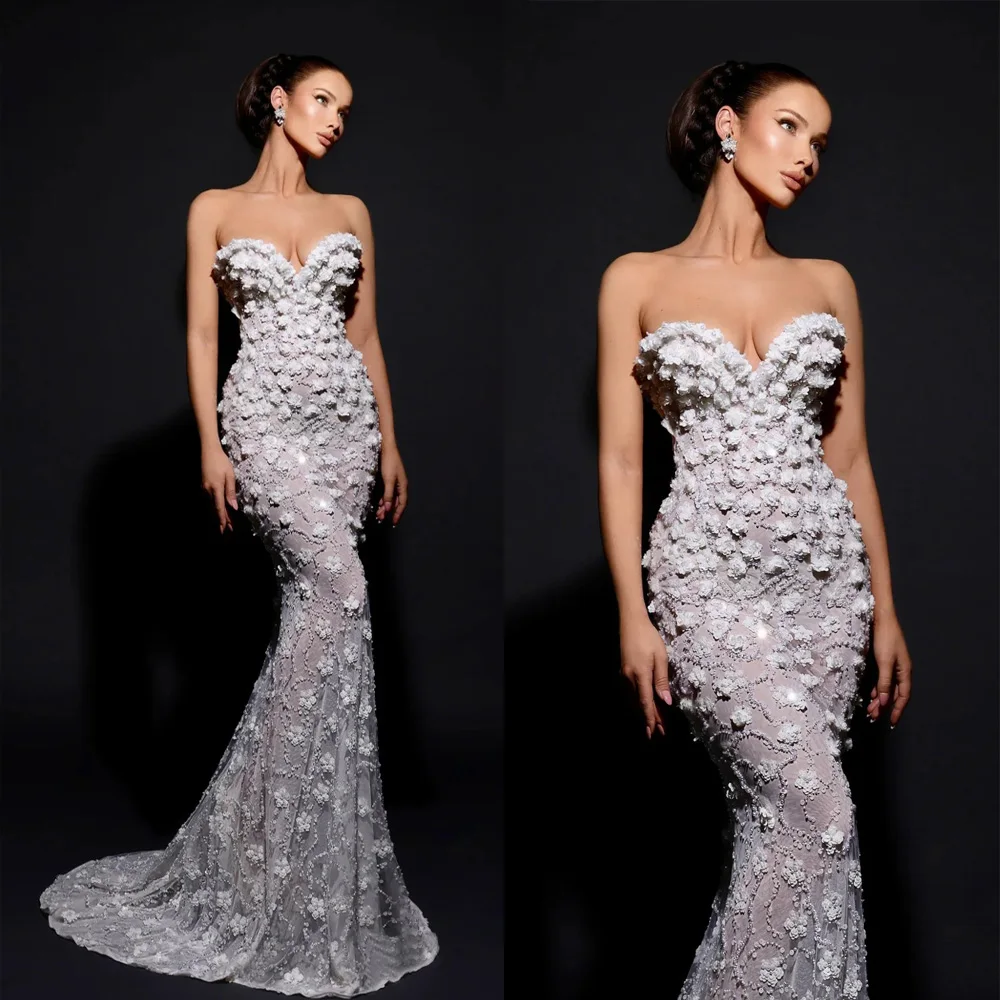 Exquisite Mermaid Wedding Dresses Luxury Sweetheart Lace Pearls Beading Tulle Detachable Train Bridal Customized Robe De Mariée
