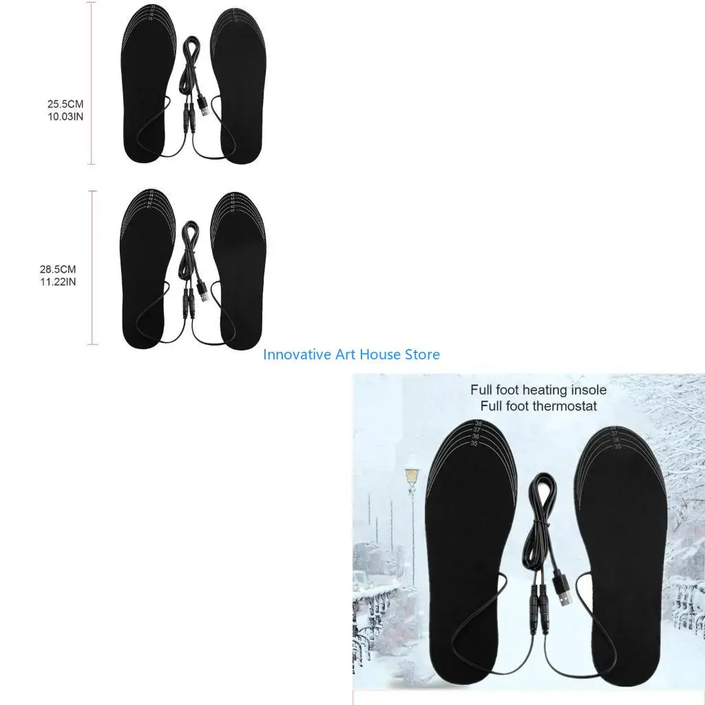 E1PC 1Pair Heated Insoles Unisex Electric Heated Shoe Insoles USB Rechargeable Winter Warm Insole Heating Pads