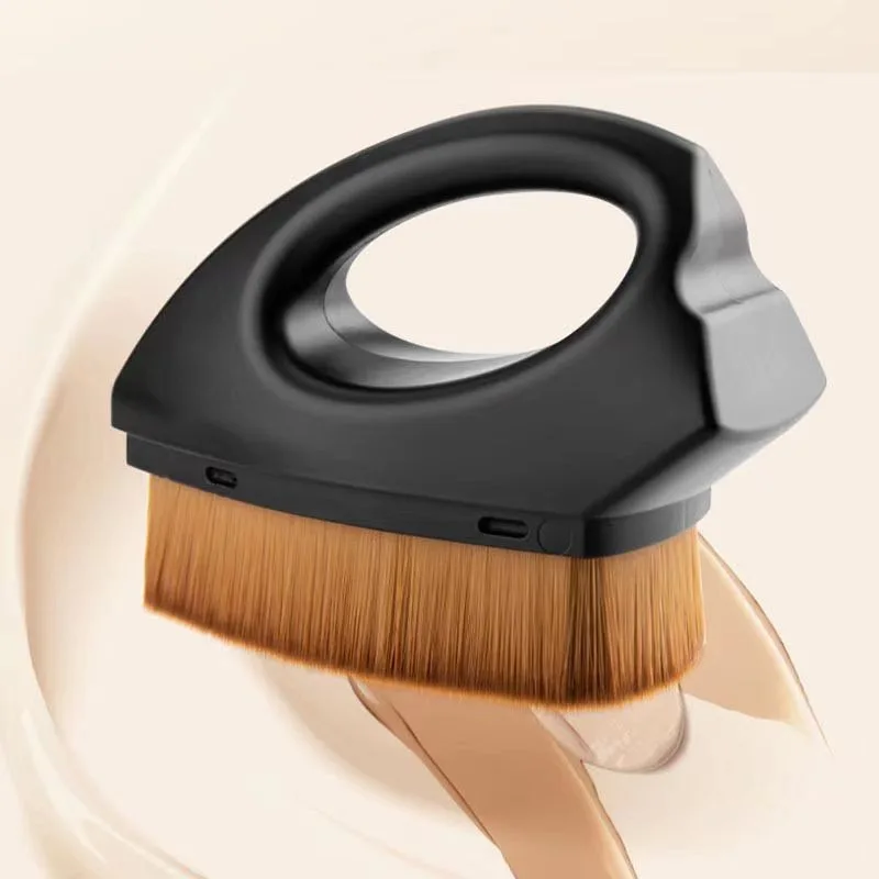 Mini Iron Foundation Brush Portable Makeup Brush with Dust Cover, Triangular Flat Top Kabuki Brush for Liquid Powder Application