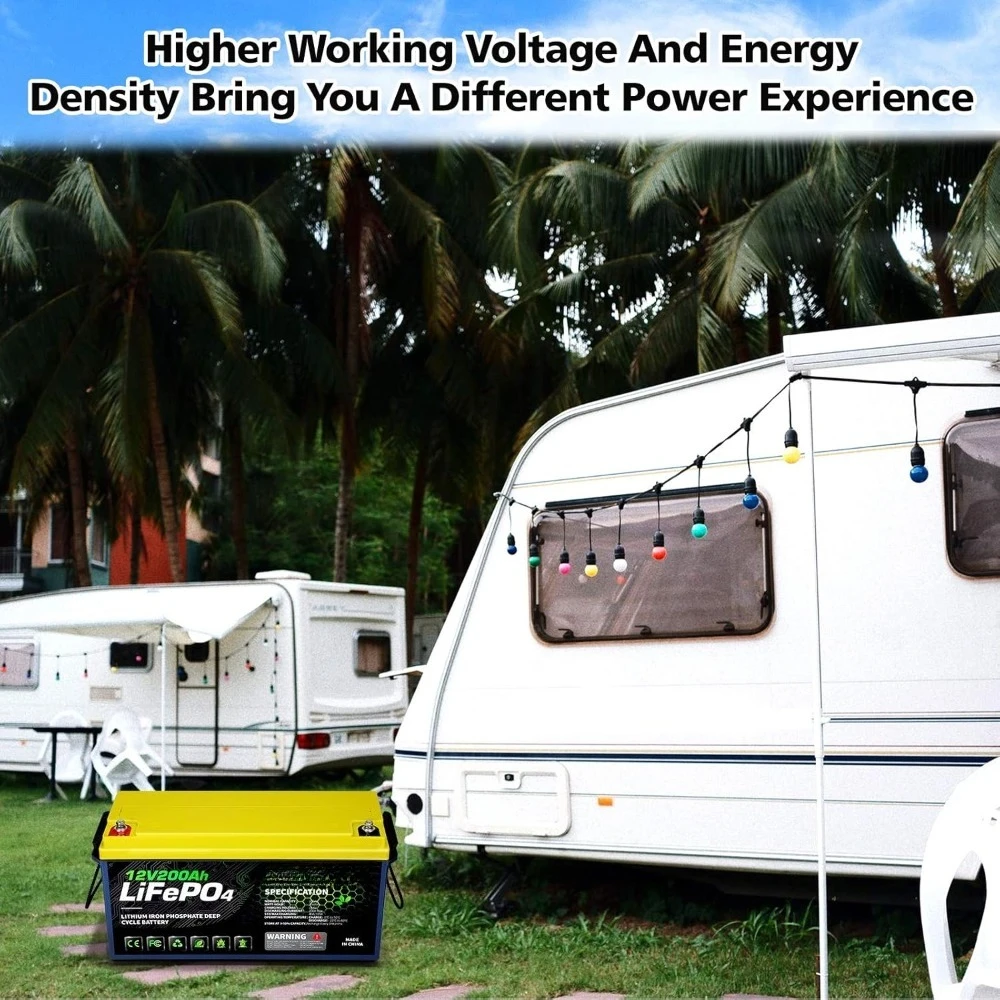 12V 200AH LiFePO4 Lithium RV Battery, Perfect for Solar System, Marine, 2560Wh 5000+ Deep Cycles, Built in BMS with 10 Yrs