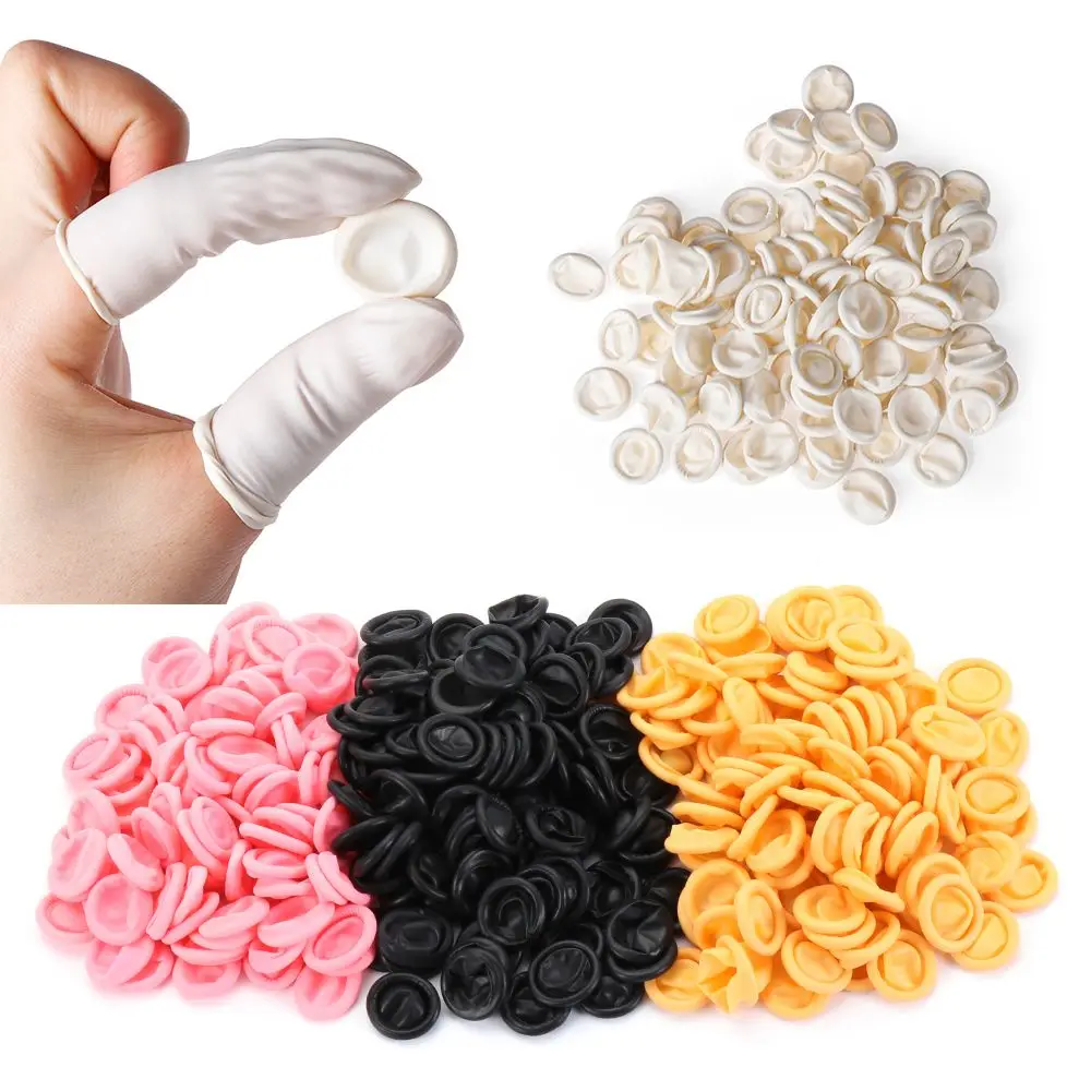 100PCS Disposable Finger Cover Natural Rubber Gloves Anti-static Latex Finger Cots Fingertips Protector Gloves Nail Art Tool
