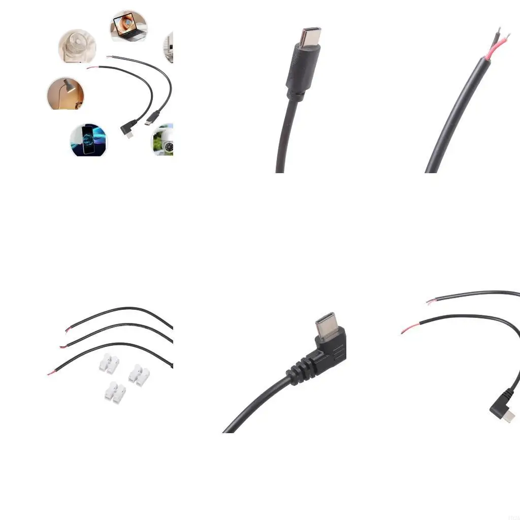 193A USB C to 2 Pin Bare Wire Open End Power Cord 90 Degree USB Type C Male Plug 2 Pin Pigtail Cable Replacement Repair