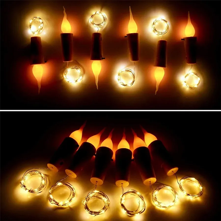 Imagem -04 - Flickering Flame Candles Garrafa de Vinho Light Faça Você Mesmo Cork Shape Fairy Light Festa de Casamento Holiday Garland Decor 2m 20 Leds 10 Pcs