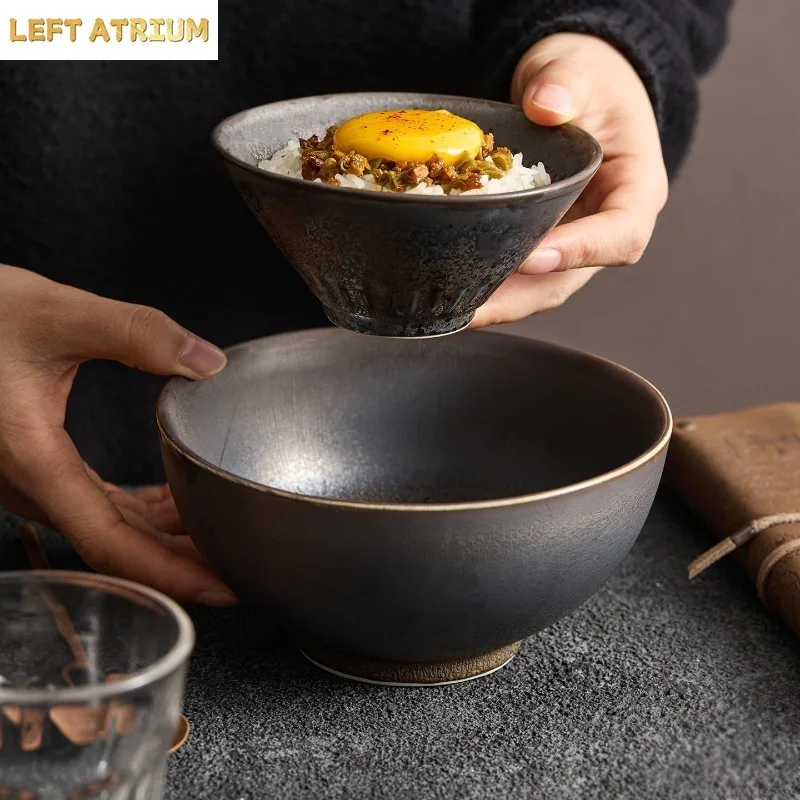 Gilded Glazed Ceramic Bowl 6-inch Noodle Bowl and Salad Bowls 4.7-inch Rice Dessert Bowl Hotel Restaurant Specialty Tableware
