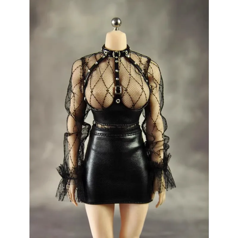 

Черный кружевной топ в масштабе 1/6, юбка из искусственной кожи, костюм, модель одежды для 12 дюймов Tbleague Phicen JODOLL, аксессуар для тела куклы