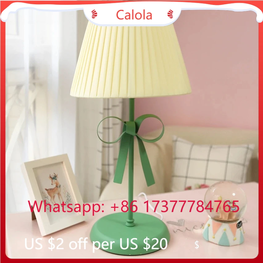 Korean Style Butterfly Knot Fabric Lampshade Iron Bedside Princess Girls Light for Children Room Home Lighting Decor