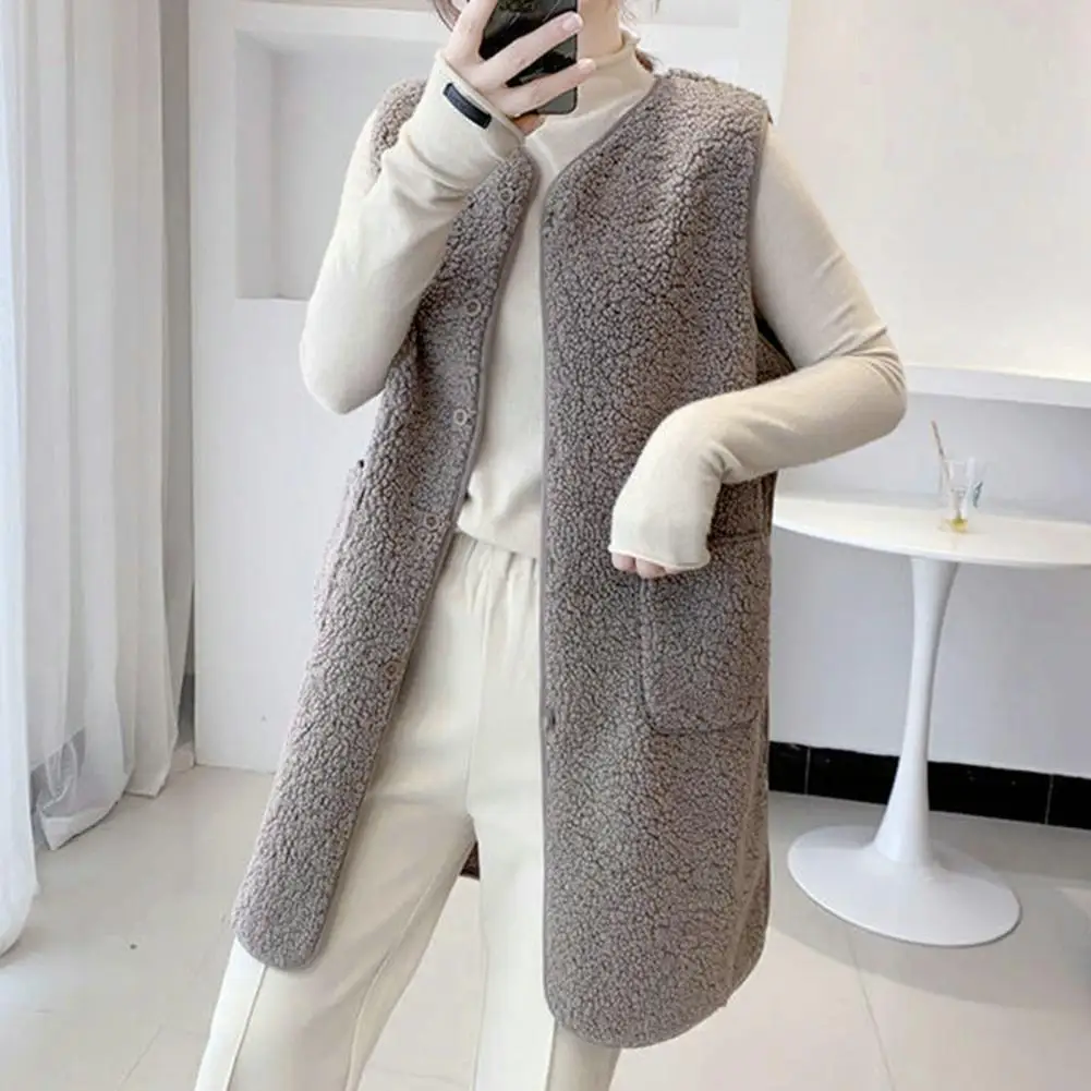 Elegant Women Vest Stylish Casual Sleeveless Coat Vest V-Neck Button Pocket Lady Jacket Vest Winter