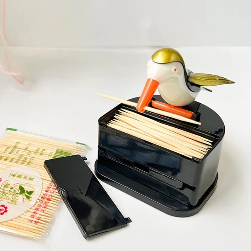 Press Type Automatic Pop-up Toothpick Bin Woodpecker Dispenser Jar Holders Ornaments Dinner Table Decor