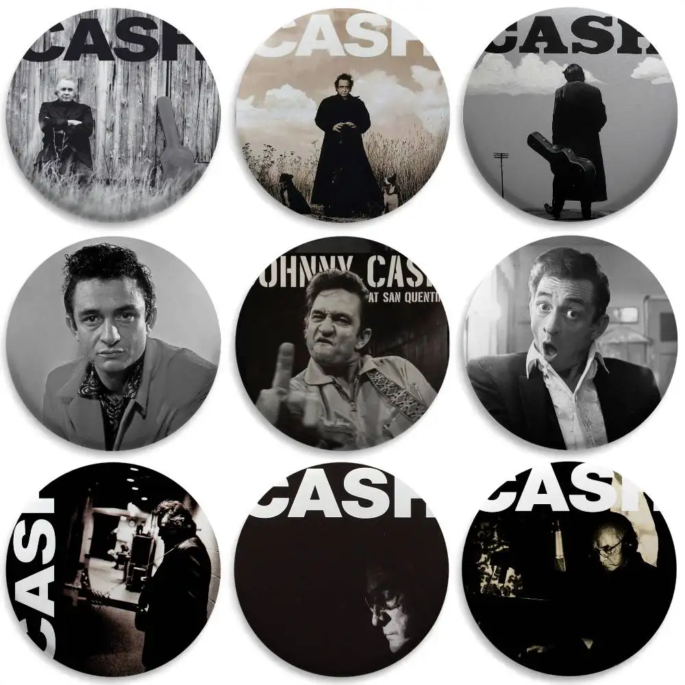 

J-Johnny CashS Singer Badges Round Exquisite Badge Brooches Creative Pins For Clothes Hat Backpack Gift Accessories