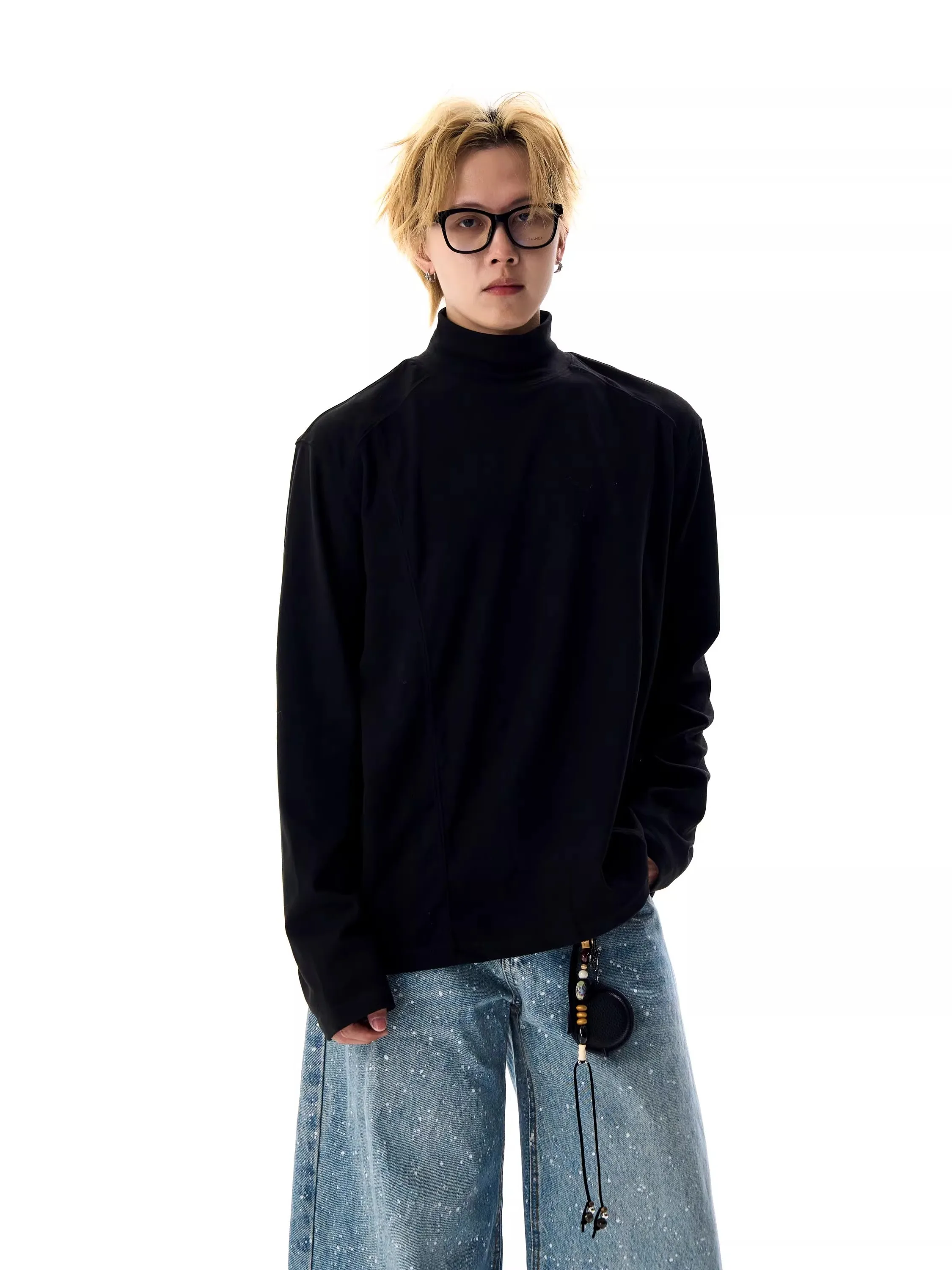 

Мужская свободная удлиненная футболка с высоким воротником, теплая, повседневная, однотонная, из полиэфирного волокна, дышащая, молодежная мода