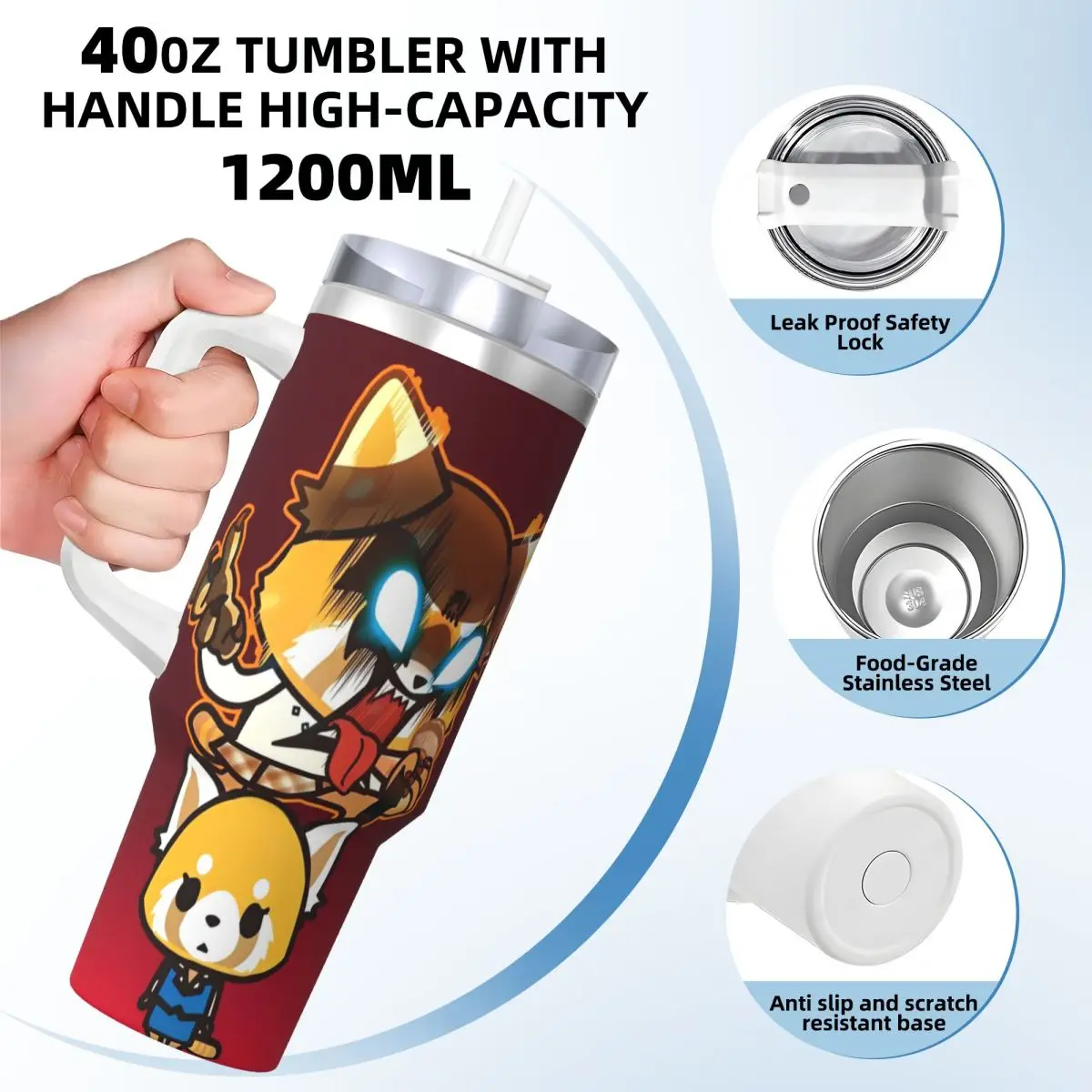 Stainless Steel Tumbler Sanrio Aggretsuko (16)-bayingimg Thermal Mug Leakproof Cold Drink Car Mugs Travelist Custom Water Bottle