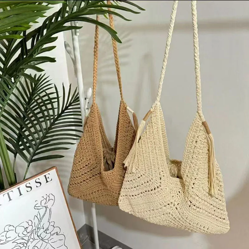 المرأة الصيف شاطئ البحر عطلة واحدة الكتف حقيبة شاطئية القش حمل حقيبة كسول نمط الاسترخاء الشعور سعة كبيرة حقيبة من القماش