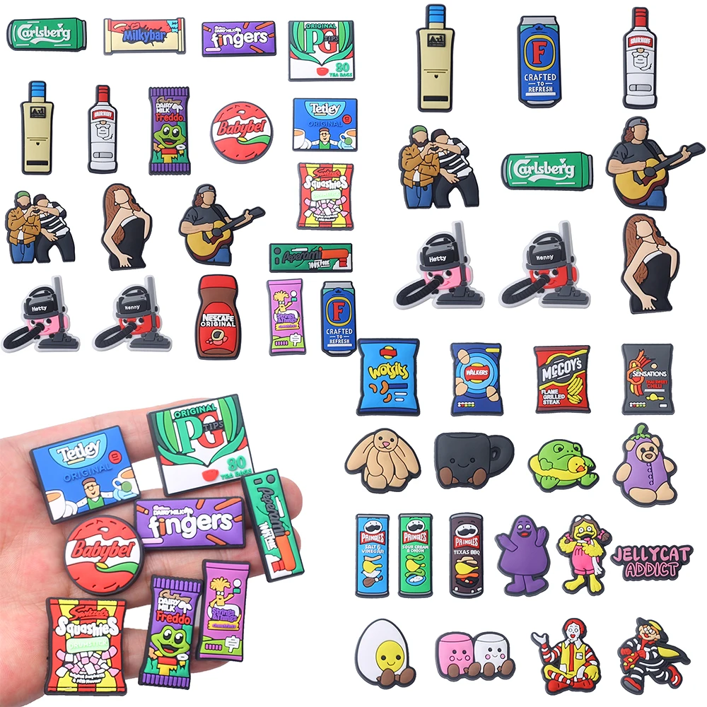 18/19 Pièces Breloques pour sabots sur le thème des snacks et de l'alcool, Accessoires de décoration de chaussures DIY, Boucles décoratives en PVC, Cadeau pour fête d'anniversaire de garçon
