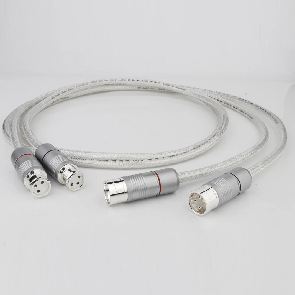 Pair 4N Pure Sliver XLR Audio Interconnect Cable 18AWG Solid PSS Pure Silver Core Silver-Plated Plug Hifi Balanced Wire