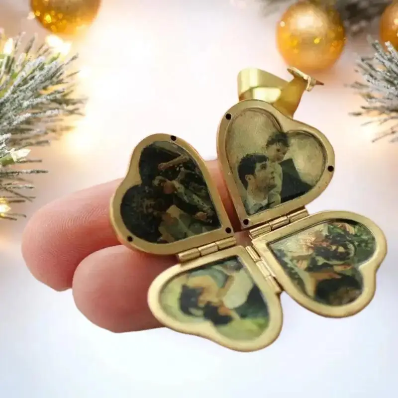 Vintage Necklace Folding Multi-layer Heart Family Locket Personalised Photos Four-leaf Clover Pendant Fashion Jewelry