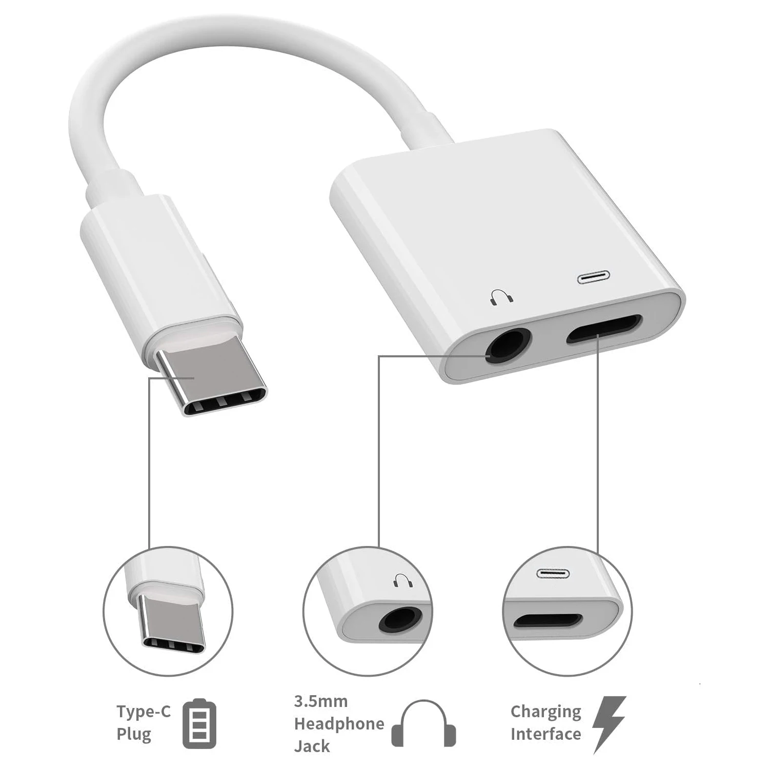 Audio Adapter USB C to 3.5mm+ USB C, Type C Audio Adapter with Charging Dongle for Iphone Samsung, for Ipad and More