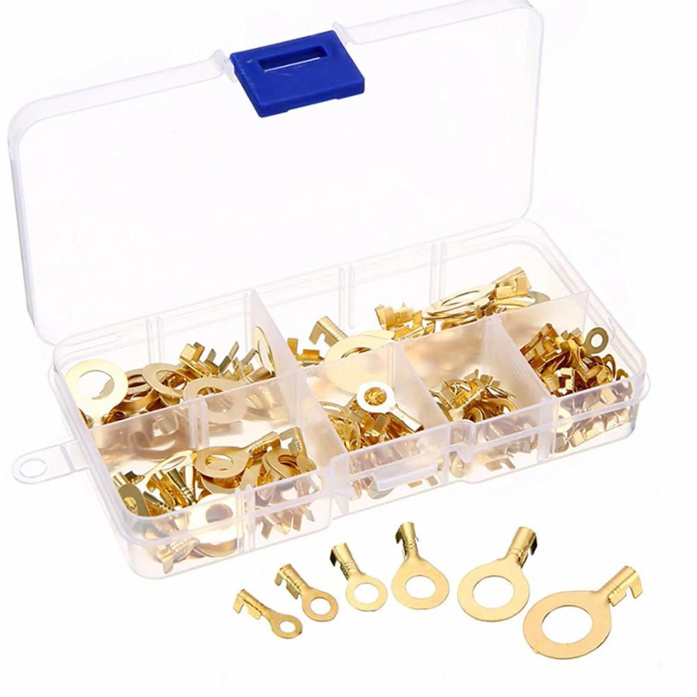 Ring Lug Set Copper Wire Connector For Home Wiring M3-M10 Sizes Transparent Storage Box 150 Pcs Brass Terminals