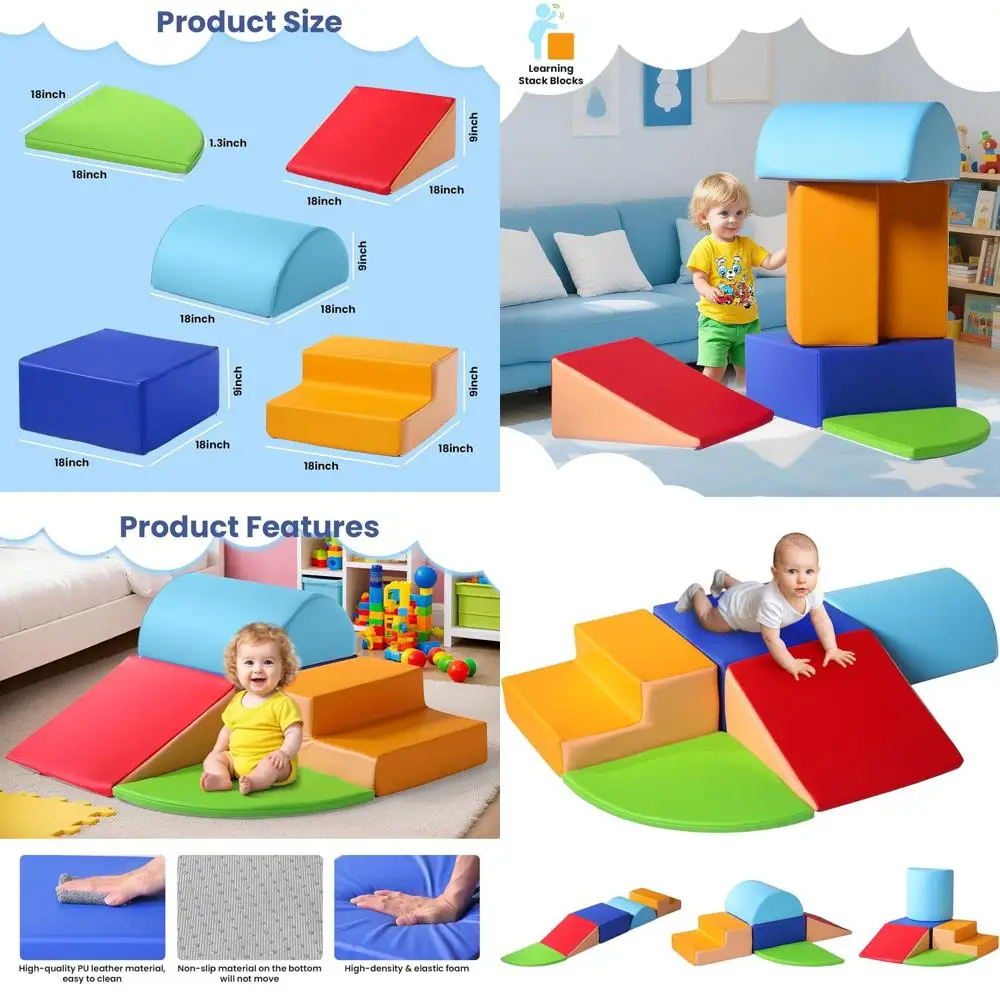 Blocchi gonfiabili in schiuma morbida per arrampicata su bambini, palestra per bambini in pelle PU, struttura di gioco indoor impermeabile, striscia e cl di 1-3 anni