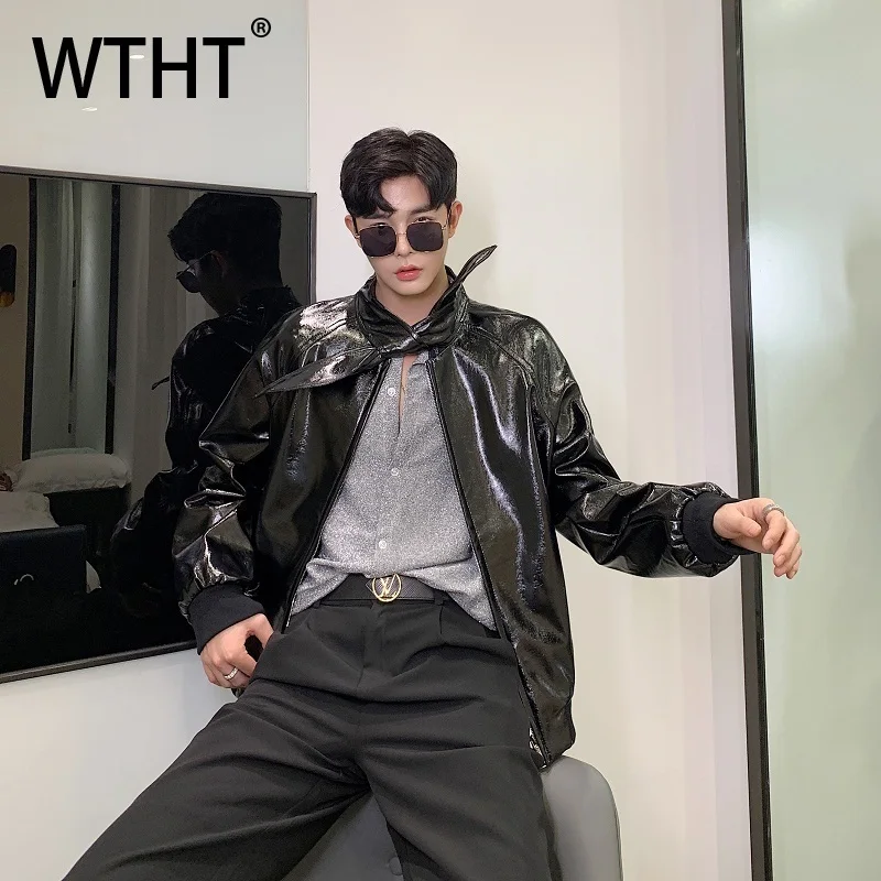 

WTHT мода 2025 осенние мужские кожаные однотонные пальто модные повседневные куртки с воротником-стойкой и длинными рукавами мужские 2A1628