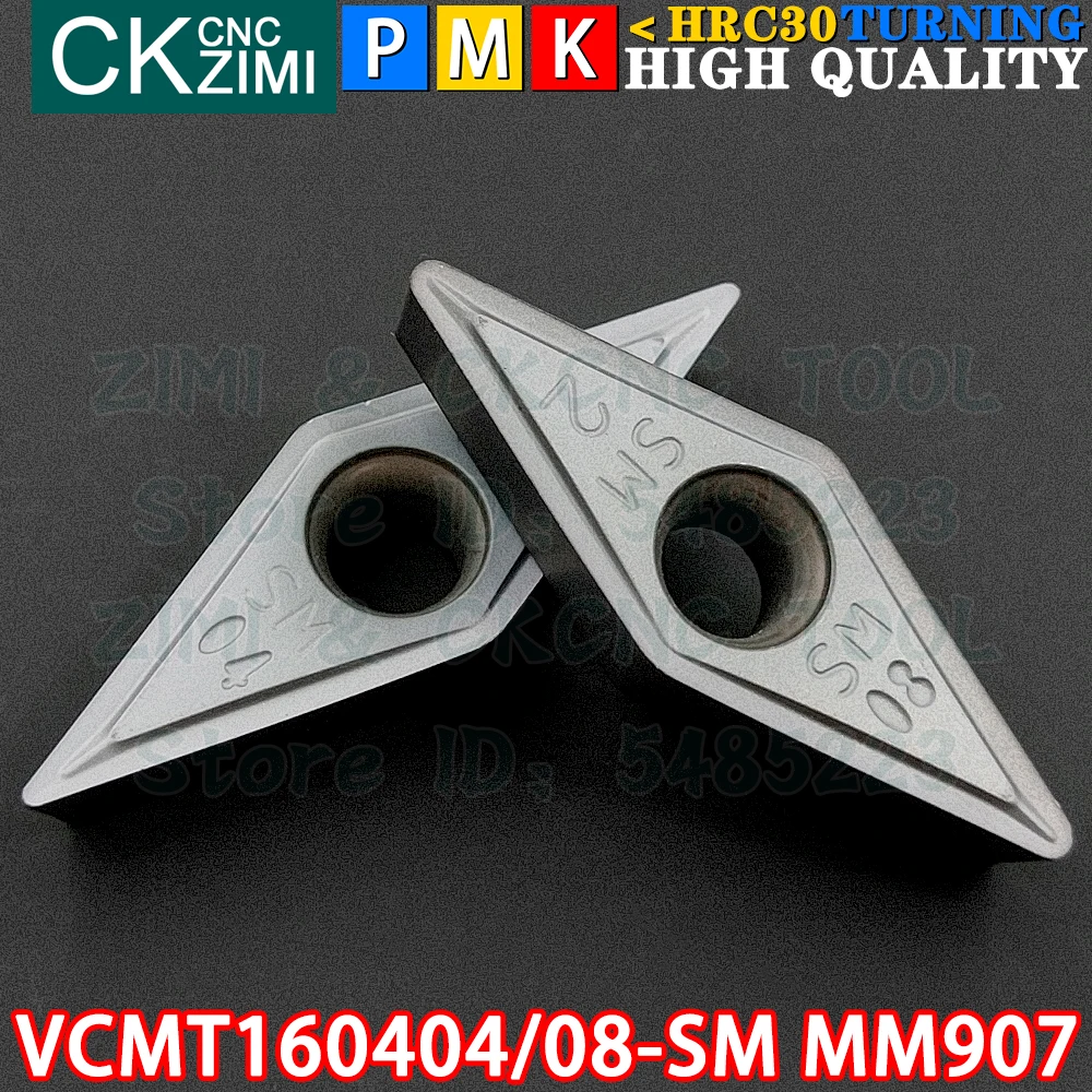 VCMT160404-SM MM907 VCMT160408-SM MM907 คาร์ไบด์แทรกภายนอกหมุนแทรกเครื่องมือ VCMT 1604 VCMT1604 CNC เครื่องกลึงโลหะเครื่องตัดเครื่องมือ