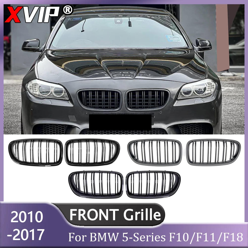 

XVIP Matte Black Double Line Style Front Bumper Kidney Grille For BMW 5 Series F10 F11 F18 M5 10-17 Silver Diamonds Upper Grills