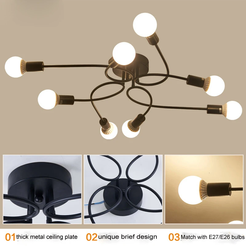 Imagem -06 - Luz de Teto de Aranha Irregular Nórdica Arte Simples em Ferro Cabeça Múltipla Criativa Corredor e Quarto Luz de Personalidade