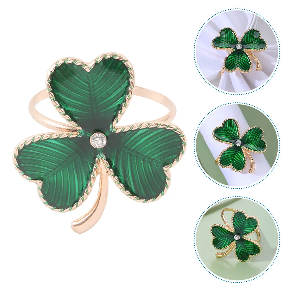 

4 Pcs Shamrock Napkin Rings Green Alloy Table Decor Elegant Buckles St Patrick's Day Supplies Holiday Decorations Napkin Clips