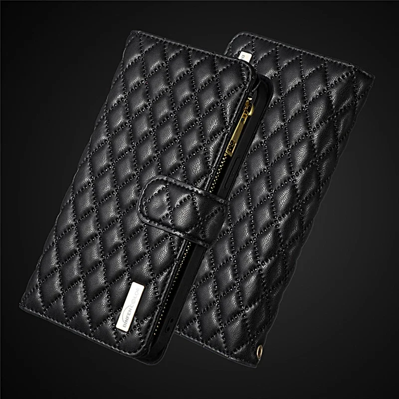 

Zipper Card Wallet Leather Case For Huawei Mate 60 Pro Plus Honor 90 Lite 5G Flip Lambskin Lozenge Card Holder Book Case Funda