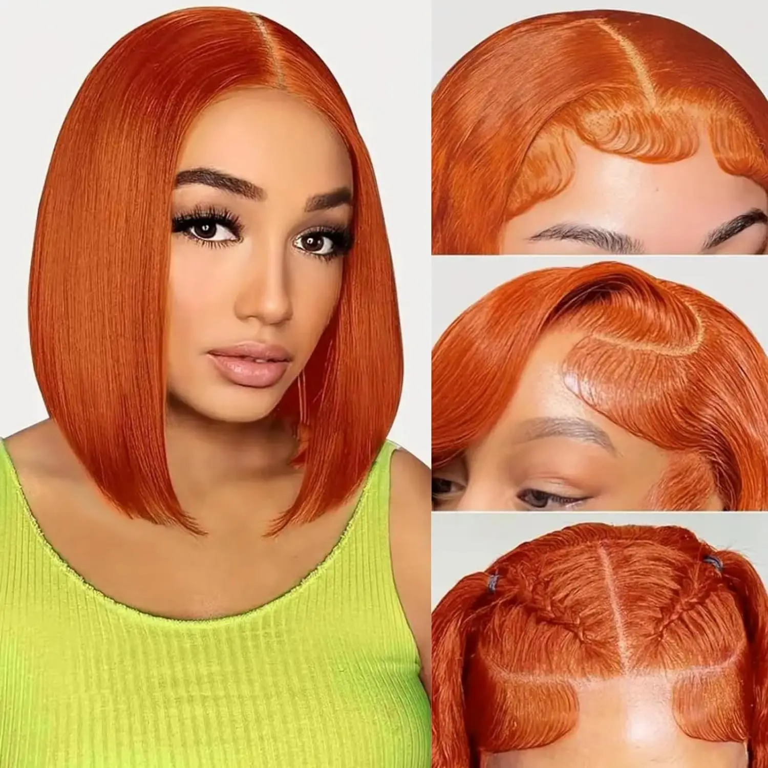 

13x4 Lace Frontal Short Bob Wigs 350 Ginger Orange Transparent Lace Real Human Hair Wigs For Women 10-16 Inch 200% density