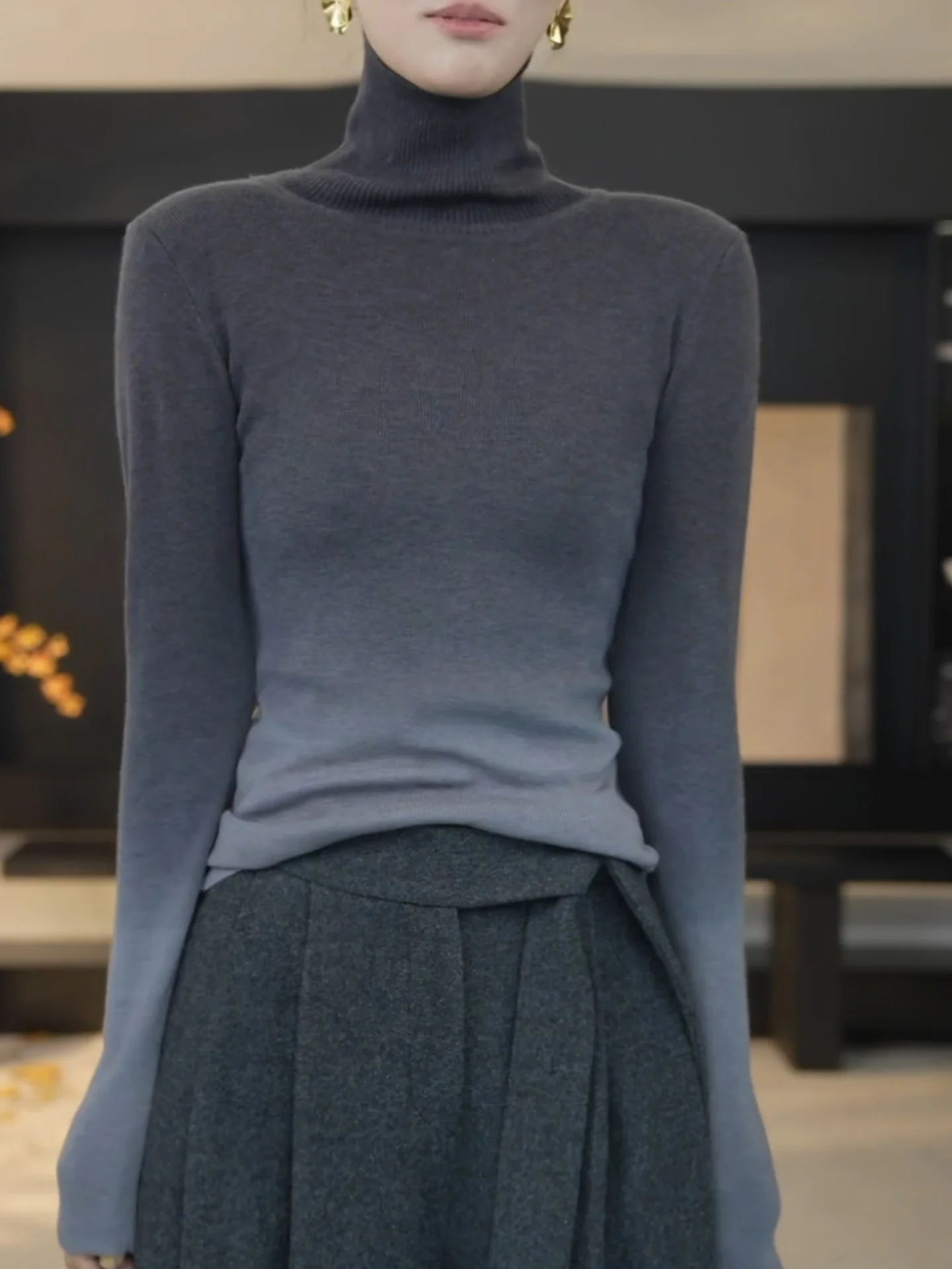 

High Collar Knitted Sweater Long Sve Women's ey Slim Fit Versatile Base Layer Top Korean Sle Autumn Winter Inner Wear
